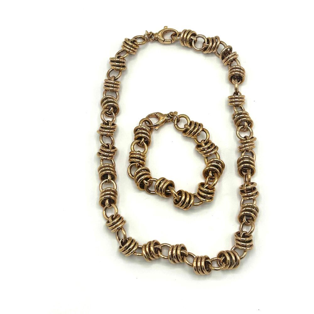 Vintage Milor Italy Bronze Toggle Clasp Chain Link Necklace Jewelry Set